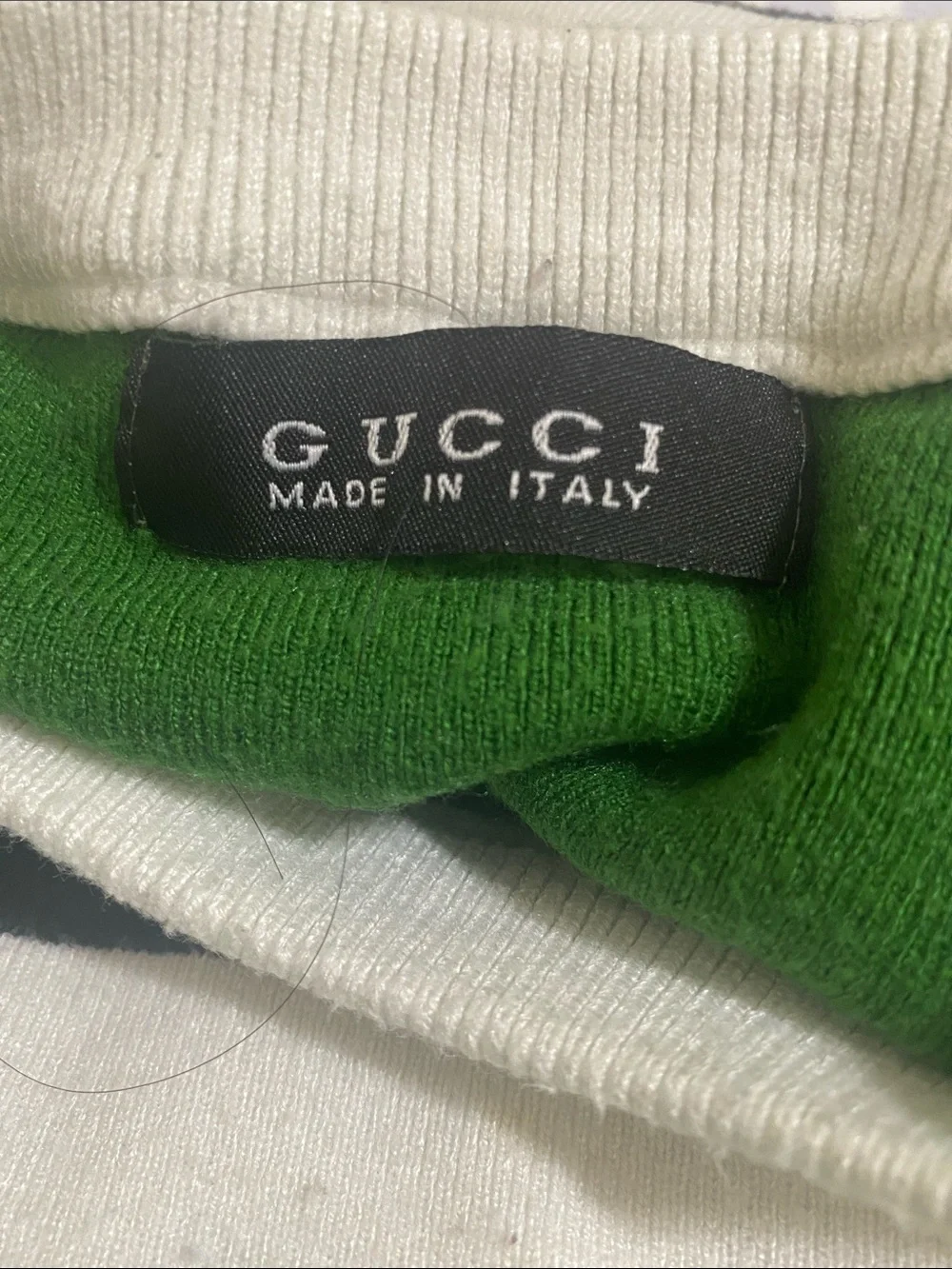Gucci Green Black and White Striped Crewneck Sweater with Logo Patches